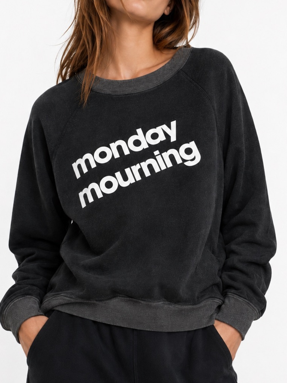 WILDFOX ‘Monday Mourning’ Cozy Cotton Black Grey & White Graphic Sweatshirt Top